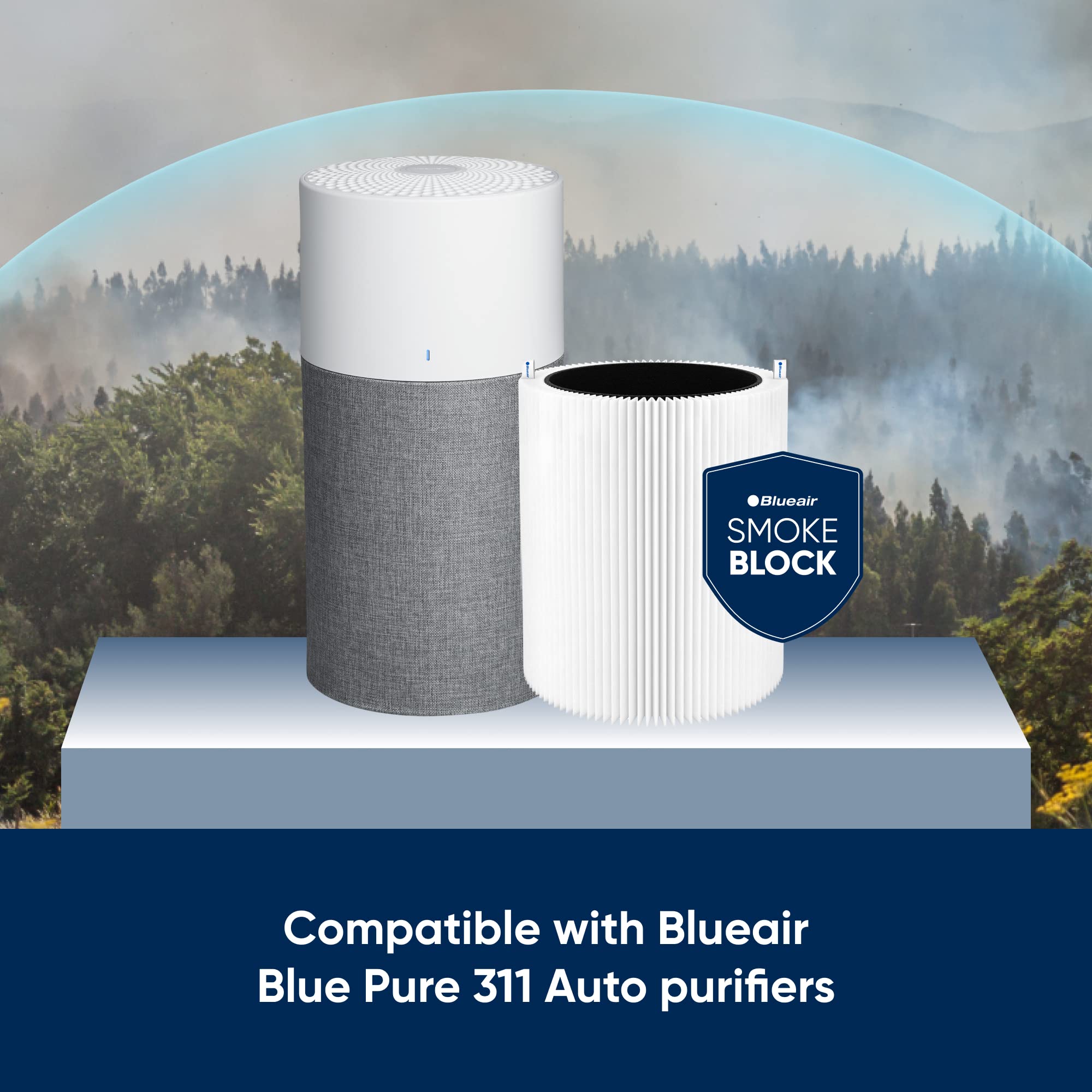 Blueair Blue Pure 311 Auto Smokeblock Genuine Replacement Filter, Extra Carbon Captures 99.99% Of Wildfire Smoke, Fits Blue Pure